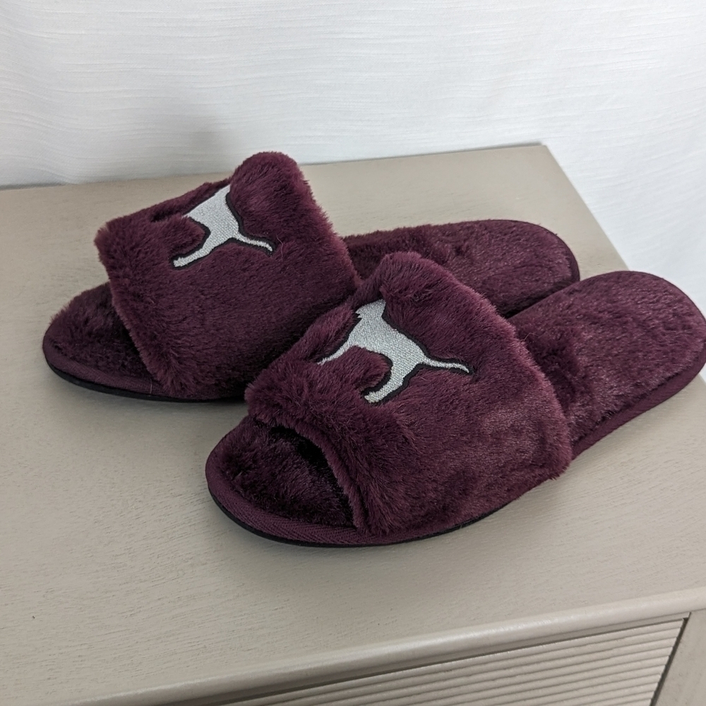 PINK Glitter Dog Dark Purple Furry‎ Sandal Slippers
